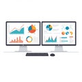 Two computer monitors display various colorful charts and graphs, including line Royalty Free Stock Photo