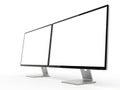Two computer monitors side by side isolated on white background Royalty Free Stock Photo