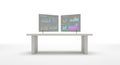 Modern Desk with Dual Monitors Displaying Financial Analytics Royalty Free Stock Photo