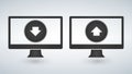 Two computers with Download and upload buttons useful for web design purposes. Royalty Free Stock Photo