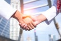 Two confident arab businessman shaking hands. Successful business partners. Negotiating business. Royalty Free Stock Photo