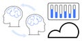 Brain-to-brain communication and cloud data sharing concept with analytics and progress visualization Royalty Free Stock Photo