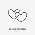 Two connected hearts flat line icon. Vector thin sign of love, dating site logo. Romantic date, valentines day Royalty Free Stock Photo