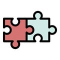 Two connected puzzles icon color outline vector