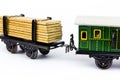 Two connected toy train wagons Royalty Free Stock Photo
