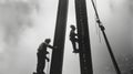 Two Construction Workers Ascending a Steel Beam Royalty Free Stock Photo