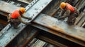 Two Construction Workers Examining Steel Beams Royalty Free Stock Photo