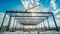 Two Construction Workers Looking Up At Steel Frame Building Royalty Free Stock Photo
