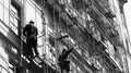 Two Construction Workers on Scaffolding During Building Restoration Royalty Free Stock Photo