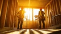 Two Construction Workers Stand Inside a Partially Built House Royalty Free Stock Photo
