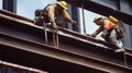 Two Construction Workers on a Steel Beam Royalty Free Stock Photo
