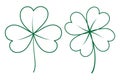 Two contour drawn tree leaf and four leaf clover in trendy green. Design for icon or various uses