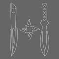 Two contour throwing knives and shuriken