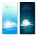 Two contrasting sky banners - Day and Night. Royalty Free Stock Photo