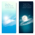 Two contrasting sky banners - Day and Night. Royalty Free Stock Photo