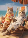 Two cool cats on summer vacation. Generative AI