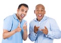 two cool guys pointing fingers at you gesture and smiling Royalty Free Stock Photo