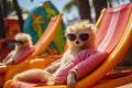 Two cool skunks with sun glasses on summer vacation at the beach. Generative AI