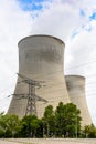 Two cooling towers of a nuclear power plant releasing vapor Royalty Free Stock Photo