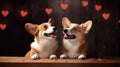 Two corgi dogs celebrate Valentine's Day, show love for Royalty Free Stock Photo