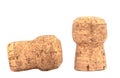 Two corks of champagne close-up on a white background Royalty Free Stock Photo