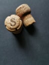 Two corks of sparkling wine. The champagne corks are close up. Royalty Free Stock Photo