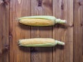 Two corn cob on wooden background Royalty Free Stock Photo