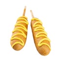 Two Corn Dogs with Mustard Isolated Royalty Free Stock Photo