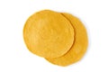 Two corn tortillas on white background Royalty Free Stock Photo