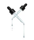 Two cosmetic pipettes with stretched drops isolated on a white background