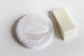 Two cosmetic sponges pad for powder cream foundation facial application on white background