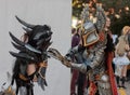 Two cosplayers dressed as the characters Neltharion and Paladin