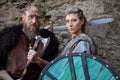 Two Cosplayers dressed as Ragnar and Lagertha, characters from the TV series Vikings at the Lucca Comics and Games 2022