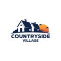 two cottage home stay line up with sunset behind vector logo design