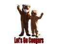 Two cougar mascots saying lets go cougars