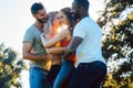 Two couples dancing in a very sensual way Royalty Free Stock Photo