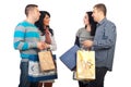 Two couples meeting at shopping Royalty Free Stock Photo