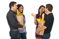 Two couples meeting at shopping for food Royalty Free Stock Photo