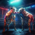 two cow wrestlers in wrestling ring generative AI