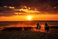 Two cowboys during the herding of the herd.