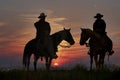 American cowboy silhouette against Montana sky Royalty Free Stock Photo