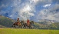 Two cowboys mountain background,generated oil painting Royalty Free Stock Photo