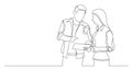 Two coworkers talking together about work - one line drawing Royalty Free Stock Photo