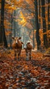 Two Cows Walking Through Autumn Forest Royalty Free Stock Photo
