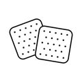 Two crackers. Line art icon of crisp snack, biscuit. Black simple illustration for package design, type of light food that is easy Royalty Free Stock Photo