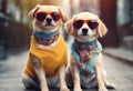 two created technology colourful aring sunglasses clothes collar cute dogs illustration generative ai dog necklace fashion style