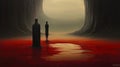 Elongated Figures: A Surrealistic Horror Painting Of Subdued Tranquility