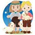Two Crib Shepherds With Sheep