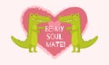 Two crocodile lovers greeting card for valentine s day. Cute card with jungle animals, two green cartoon crocodiles