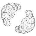 Two croissant. Bake puff pastry outline drawing